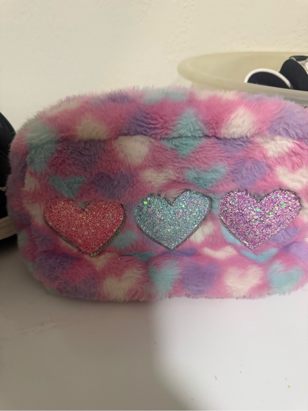 Kids Plush Heart Headband - Pink Multi Glitter Hearts
